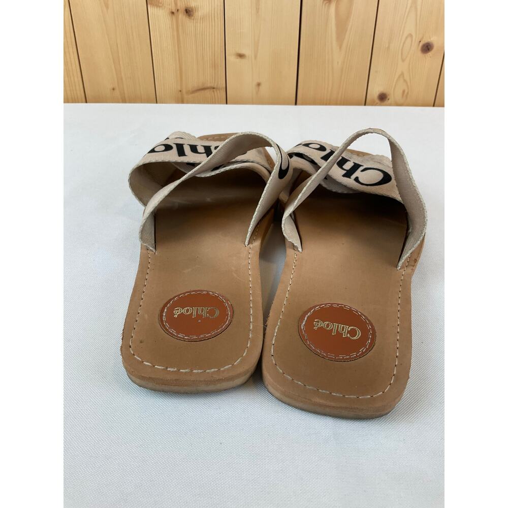 Chloé Beige Logo Ribbon Slide Sandals - Picture 4 of 6